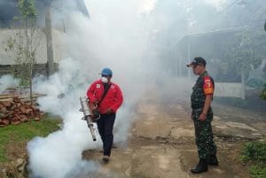 Babinsa Ringin Kembar Dampingi Fogging Cegah Wabah  Demam Berdarah