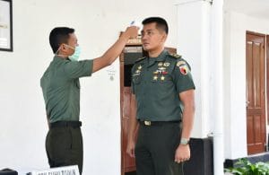 Antisipasi Penyebaran Corona, Korem 083/BDJ Periksa Suhu Tubuh Prajurit