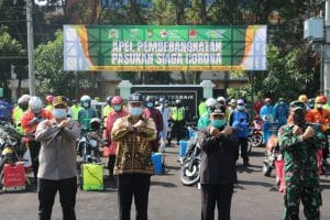 Sinergitas TNI-Polri dan Pemkab Malang, Gelar Apel Penyemprotan Disinfektan