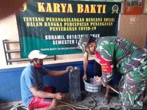 Koramil 0818/20 Tajinan Pasang Wastafel di Titik  Fasilitas Umum Upaya Percepatan Penanganan Covid-19