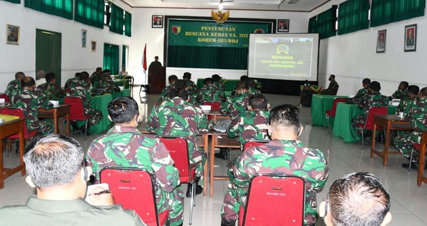GELAR: Korem 083/Bdj menggelar kegiatan rapat penyusunan RKA tahun anggaran 2021.