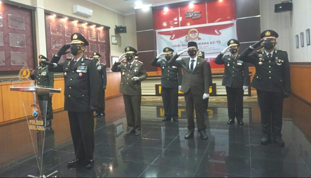 Polres Malang Ikuti Upacara Hari Bhayangkara ke-75 Secara Virtual