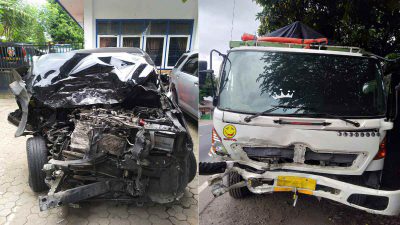 Truk Tronton Adu Moncong dengan Kijang di Jalur Pantura Situbondo