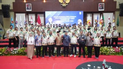 Suasana penutupan Porprov VIII Jatim oleh Kontingen Kota Batu di Graha Pancasila (ist)