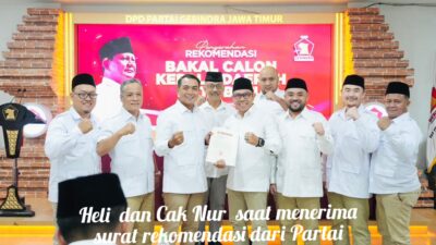 Pasangan Cak Nur dan Heli Dapat Surat Rekom dari DPD Partai Gerindra Jatim