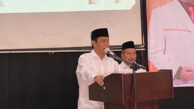 FT. H Gunawan Wibisono saat memberikan sambutan dalam acara konsilidasi pemenangan Pilkada Kabupaten Malang. (MemoX/nif).