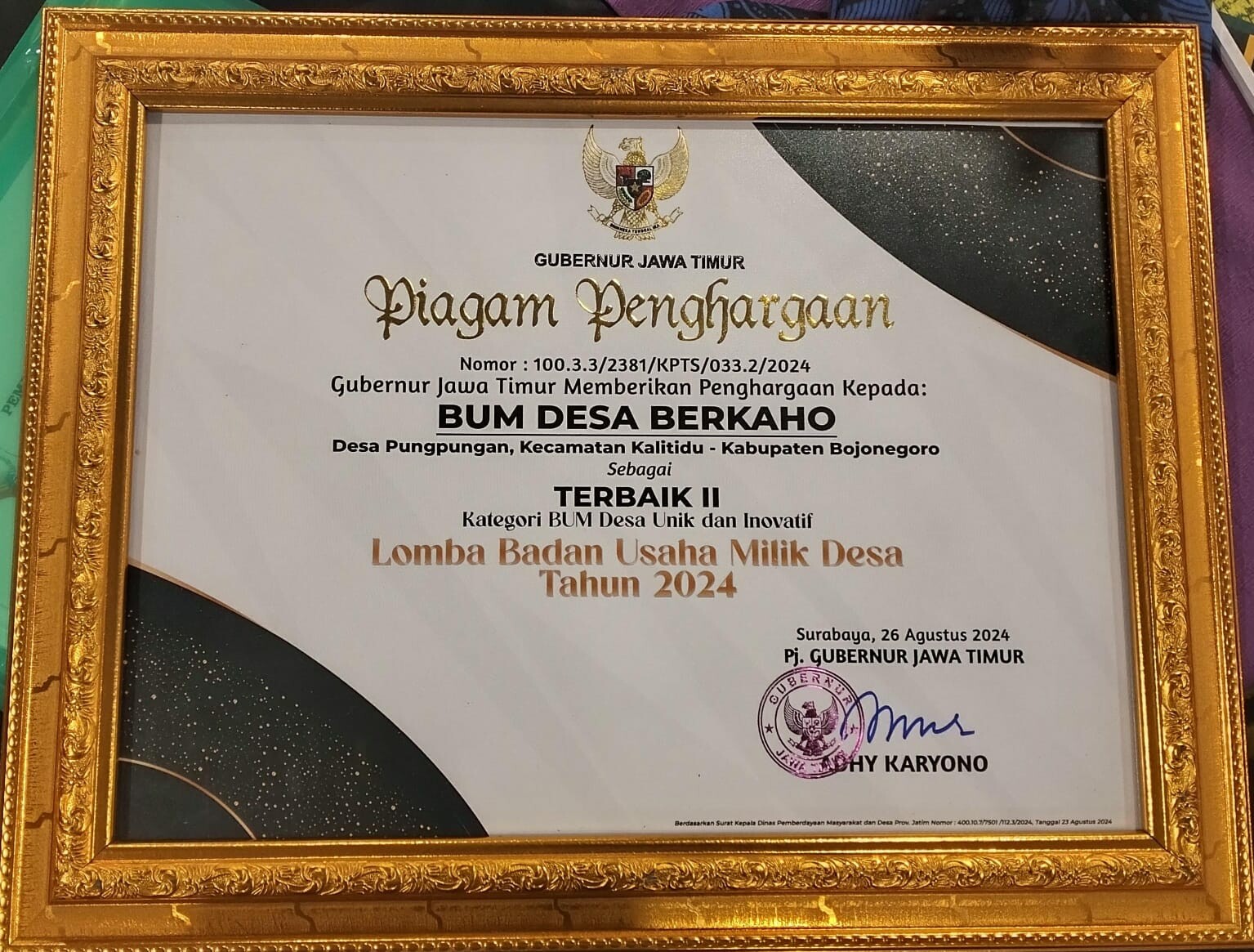 BUM Desa Berkaho Desa Pungpungan Bojonegoro Juara Kedua Lomba BUM Desa Provinsi Jatim 2024
