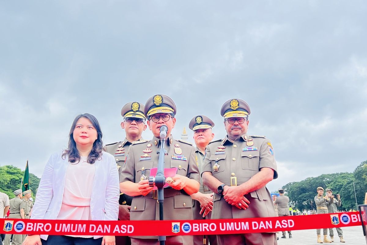 ft : Gubernur Jakarta Pramono Anung dalam apel HUT Satpol PP dan Satlinmas di Plaza Selatan Monas, Gambir, Jakarta Pusat, Selasa (25/3/3025).(ist.)