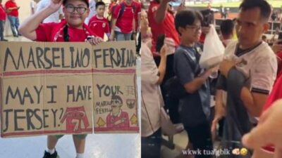 Ft: Seorang anak kecil batal dapat jersey dari Marcelino Ferdinand gara-gara ulah seorang bapak (ist)