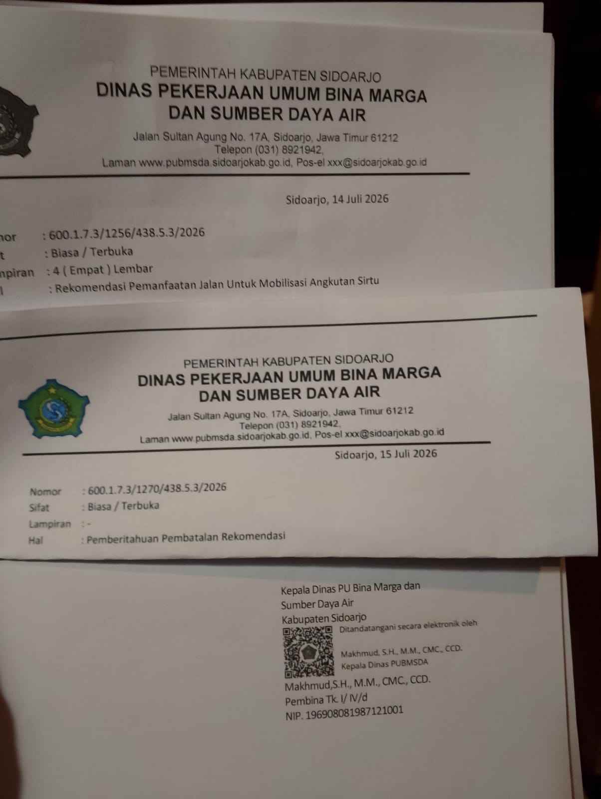 Kadis PU BM SDA Sidoarjo Cabut Rekomendasi Jalan Pengurukan Sawah Produktif